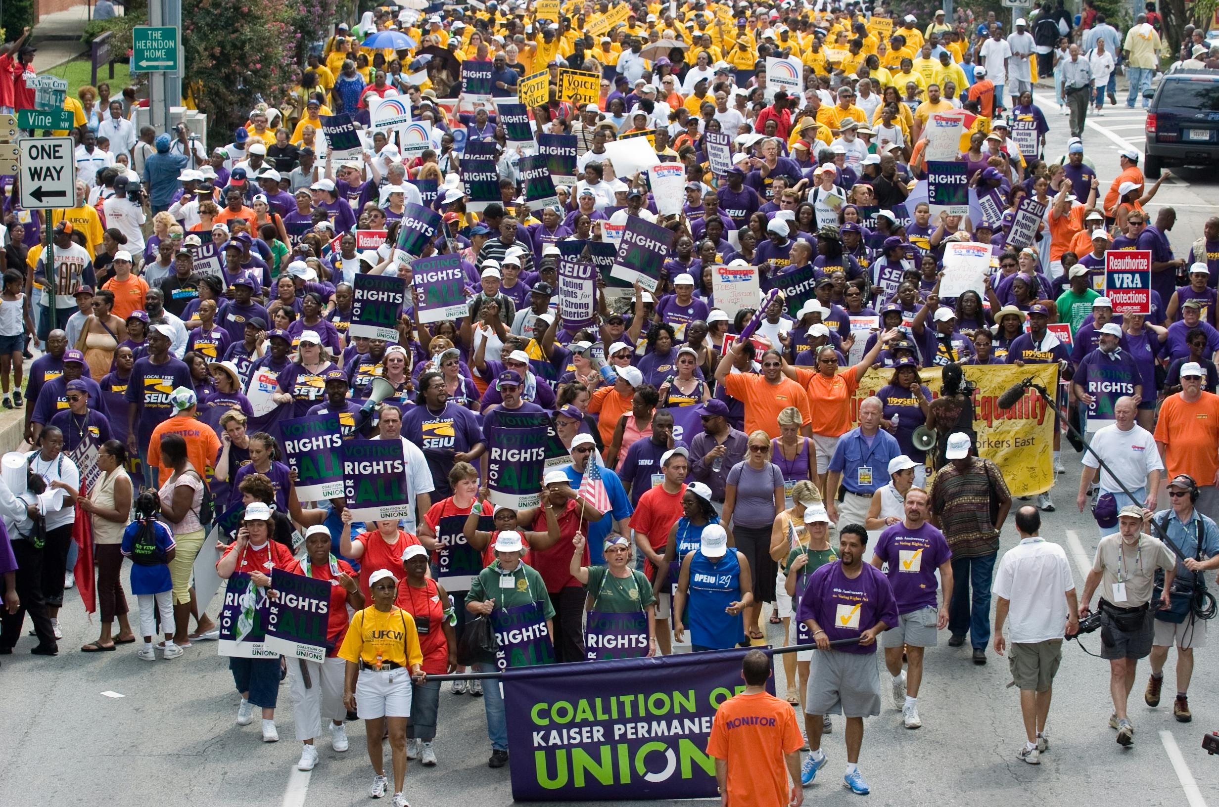 Union members marching for the 40th anniversary of the Voting Rights Act